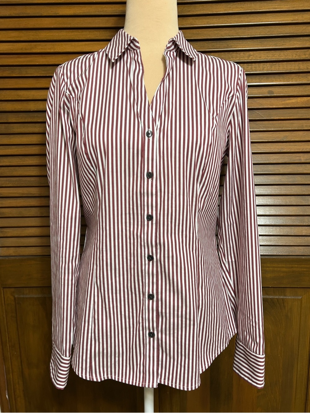 Express Original Fit Long Sleeve Striped Button-Up Shirt Deep Red & White Size M